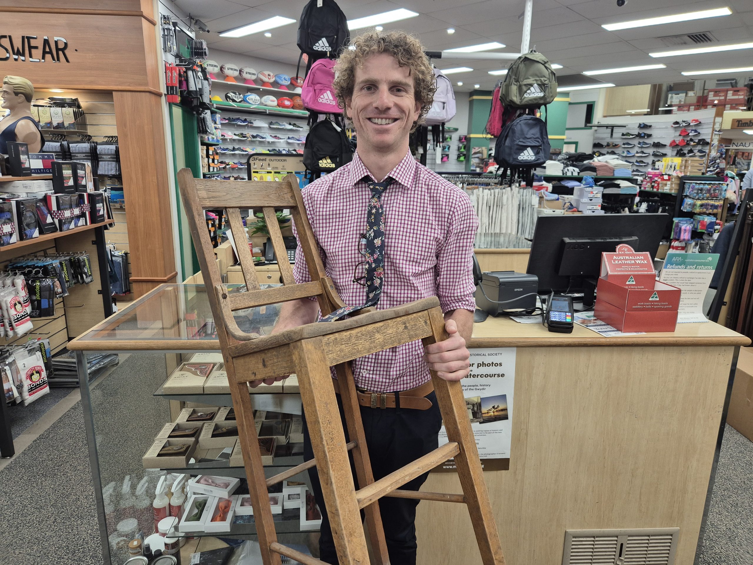 Image for Alf Scott’s wooden stool takes pride of place at Assef’s Moree