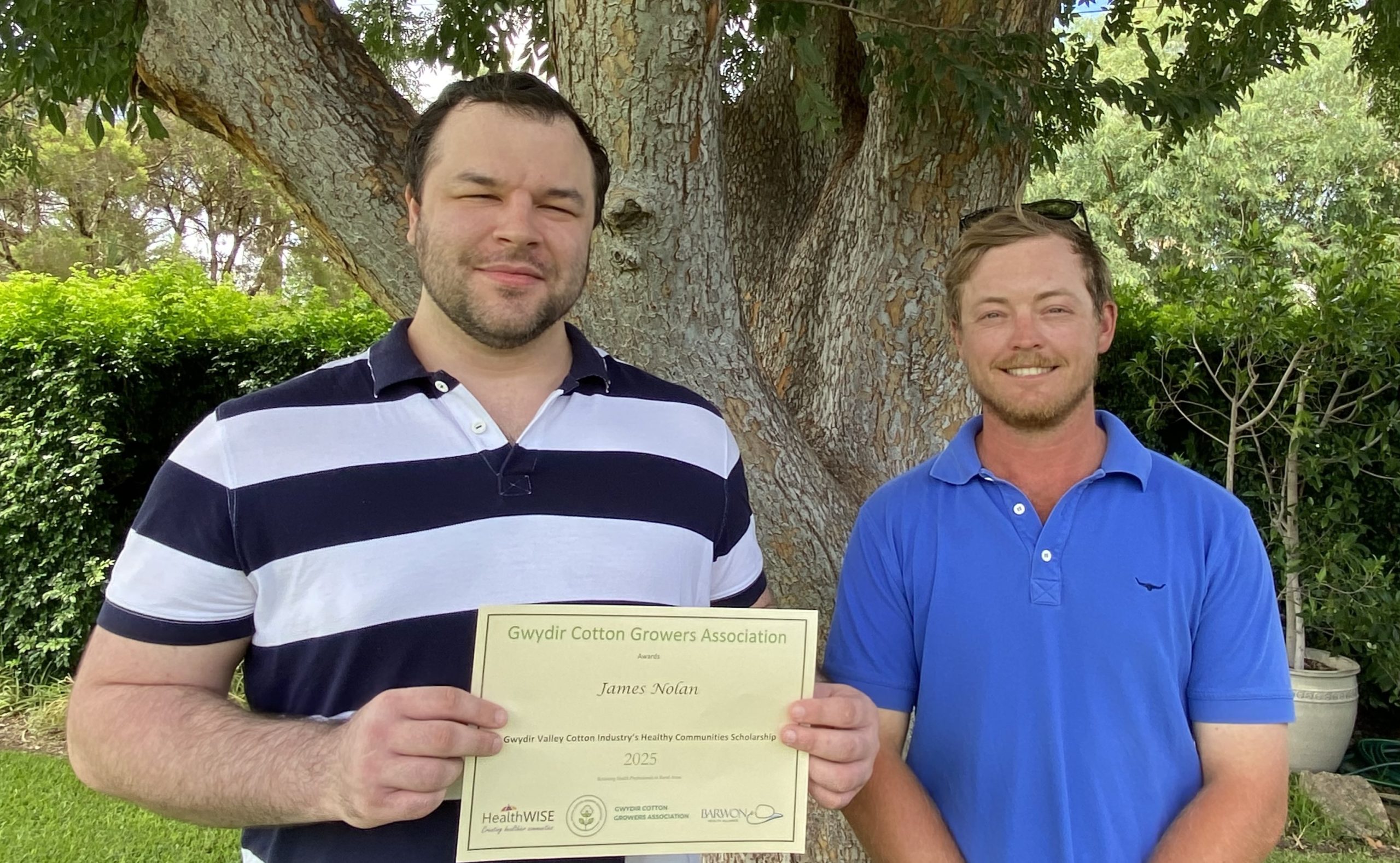Dr William Hunter Scholarship recipient James Nolan (left) with Gwydir CGA committee member Liam Winter.