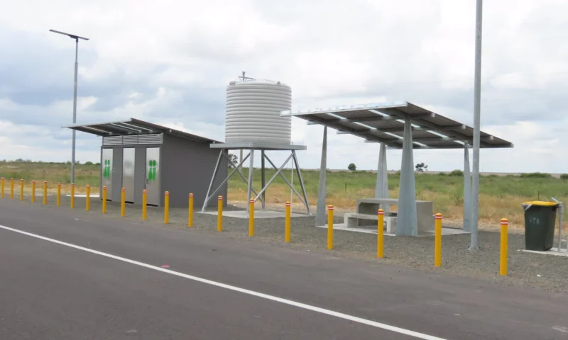 New toilets, a picnic shelter, a water tank and solar lighting at the upgraded Tycannah rest areas on the Newell Highway south of Moree.