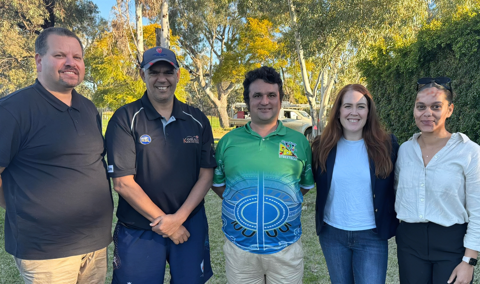 (from left) Adam See, Miyay Birray CEO Darrel Smith, youth officer Glen Crump, Shadow Minister for Aboriginal Affairs Felicity Wilson and support program case worker Alina Swan at Miyay Birray Youth Service on Monday (Image Supplied).
